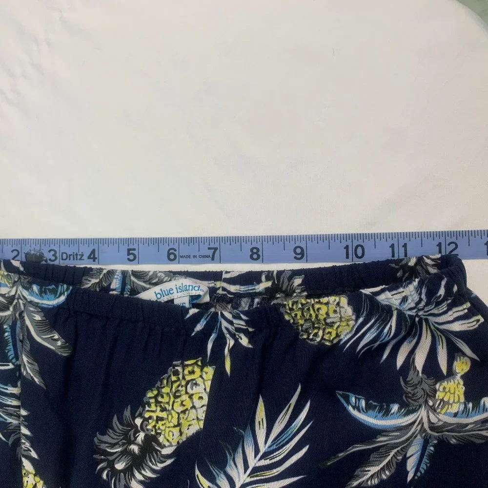 Navy blue island Tropical‎ Pineapple Palm Strapless Romper Cover-up with Pockets